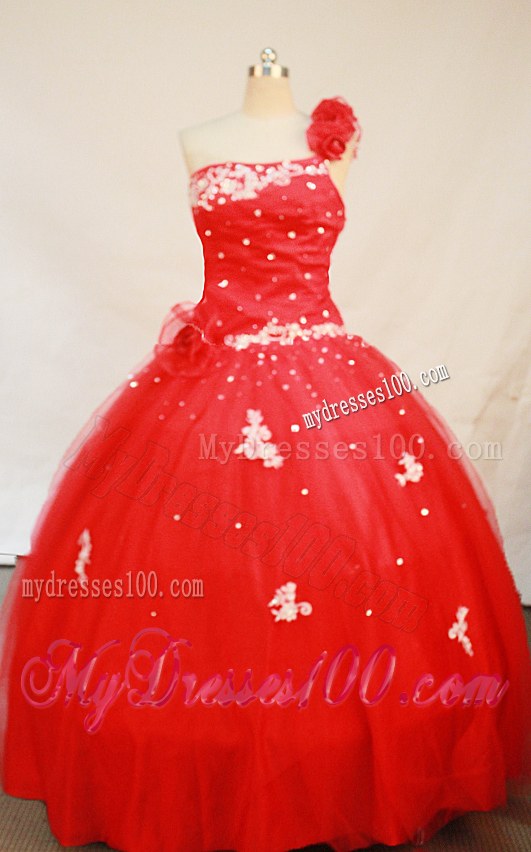 One Shouler Beading Quinceanera Dresses with Handmade flowers